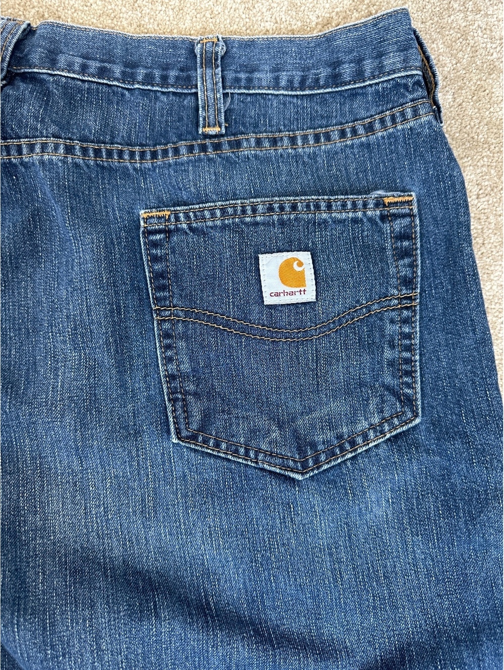 Men’s 42x34 Carhartt Blue Denim Jeans Relaxed Fit Straight Leg Work Chore - Picture 4 of 5